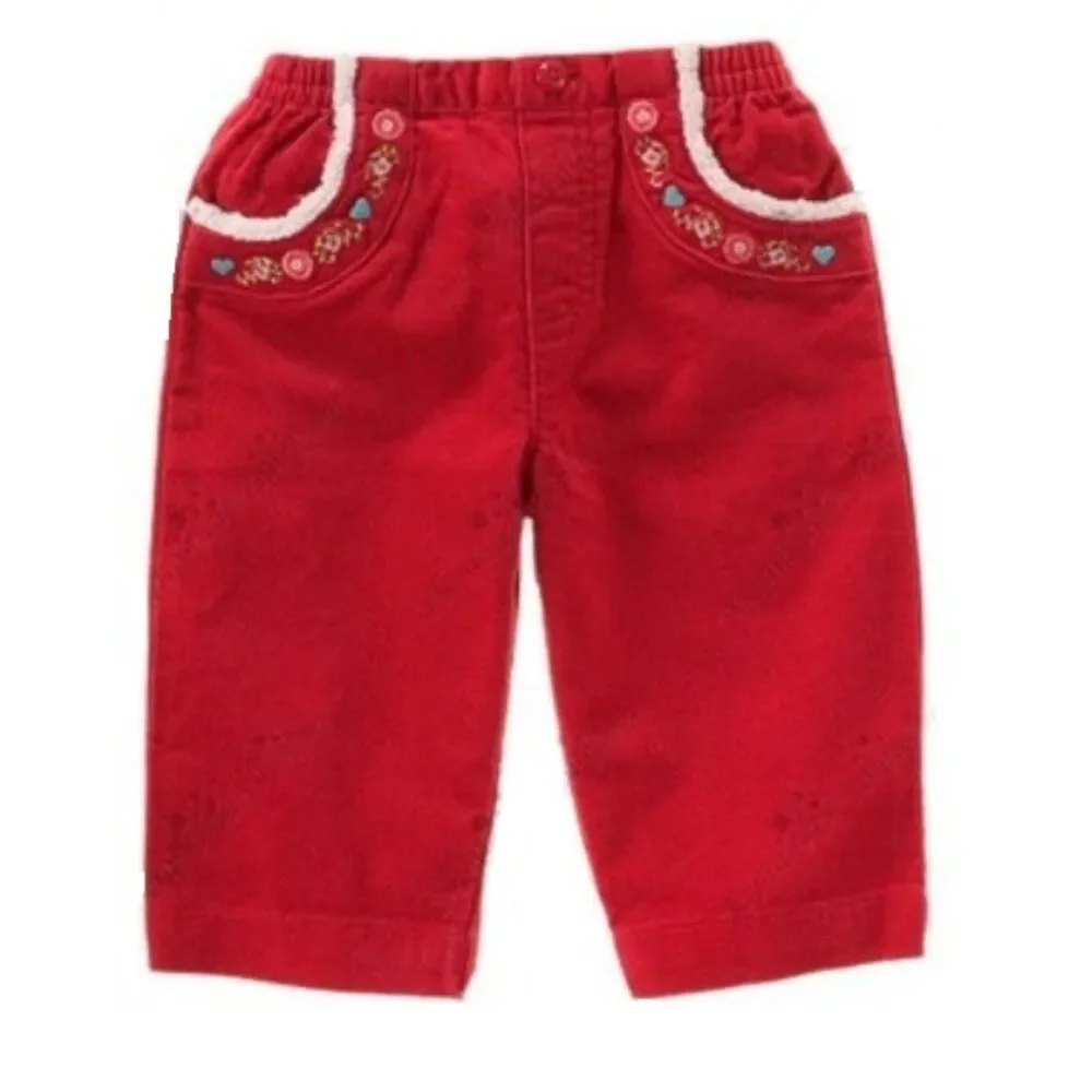 NEW Gymboree baby girl pants 12-18 holiday red pull on velvet embroidered heart